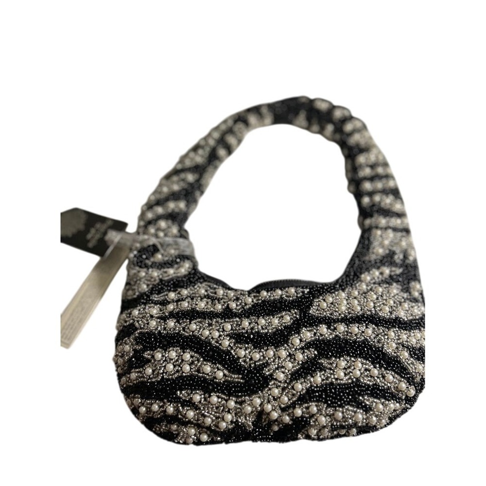 Viral Beaded Zebra Hobo Bag Evening Bag  Black, Silver, Pearl  Made‎ in India